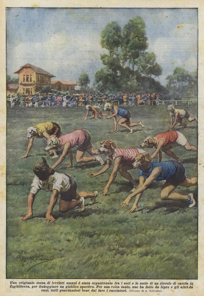 Una original carrera de galgos humanos fue organizada entre los socios y socias de un club de Achille Beltrame