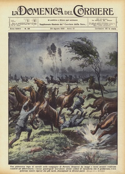 Una pintoresca fuga de caballos en los campos de Novara de Achille Beltrame