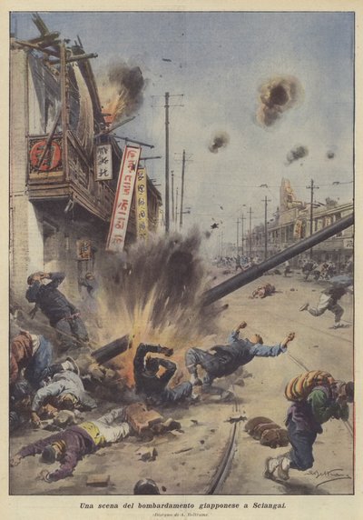 Una escena del bombardeo japonés en Shanghái de Achille Beltrame