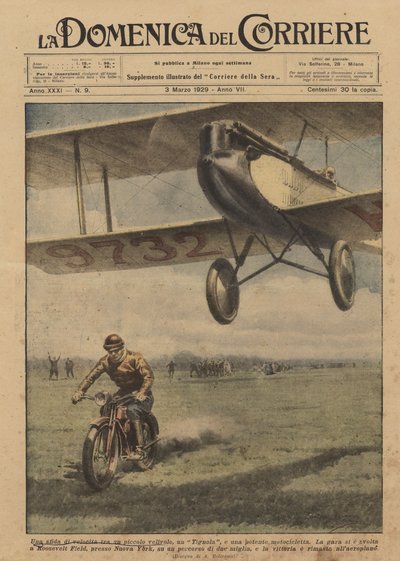Un desafío de velocidad entre un pequeño avión, un Tignola, y una potente motocicleta de Achille Beltrame