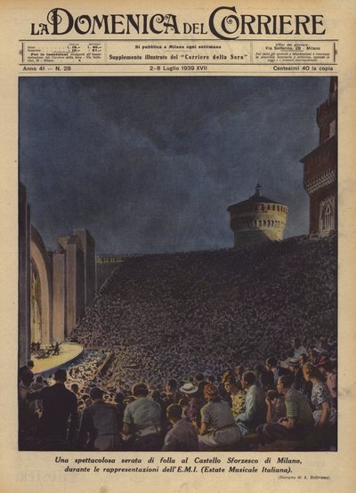 Una espectacular noche de multitud en el Castillo Sforzesco de Milán de Achille Beltrame