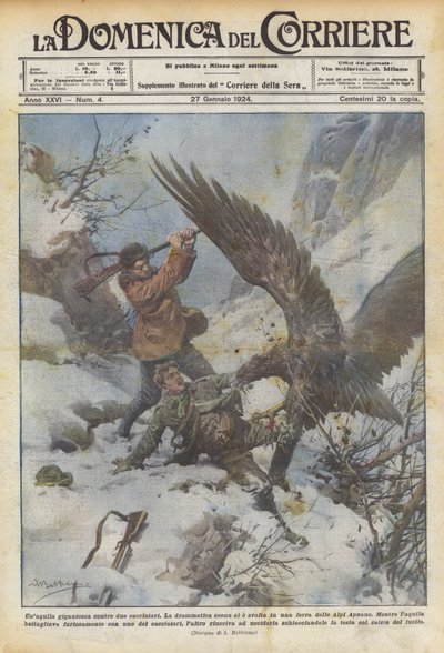 Un águila gigantesca contra dos cazadores de Achille Beltrame
