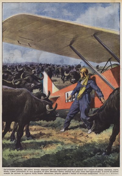 Una aviadora polaca, que tuvo que aterrizar por una avería repentina del motor entre las montañas de Achille Beltrame