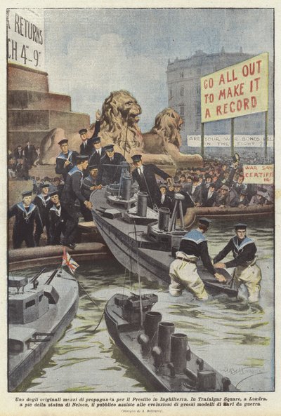 Uno de los originales medios de propaganda para el Préstamo en Inglaterra de Achille Beltrame
