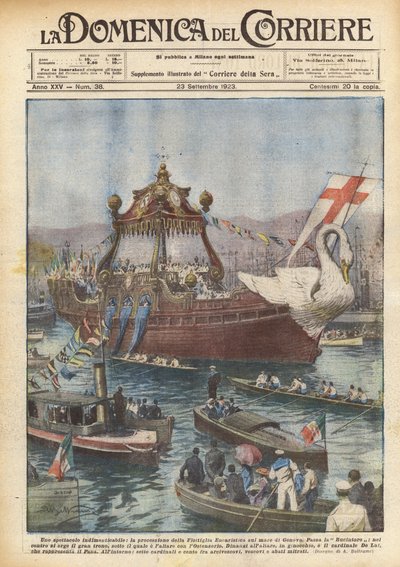 Un espectáculo inolvidable, la procesión de la Flotilla Eucarística en el mar de Génova de Achille Beltrame