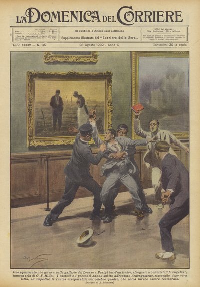 Un desequilibrado que deambulaba por las galerías del Louvre en París, de repente... de Achille Beltrame