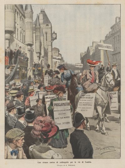 Un extraño desfile de sufragistas por las calles de Londres de Achille Beltrame