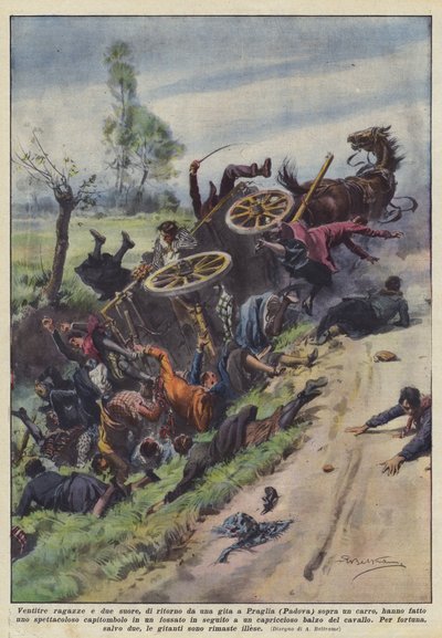 Veintitrés chicas y dos monjas, de regreso de una excursión a Praglia (Padua) sobre un carro de Achille Beltrame
