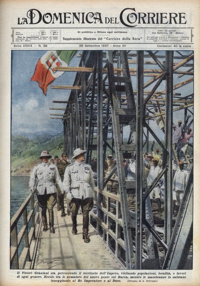 Virrey de Etiopía Rodolfo Graziani, cruzando territorio abisinio. Ilustración de Achille Beltrame en “La domenica del corriere” del 26/09/1937. de Achille Beltrame