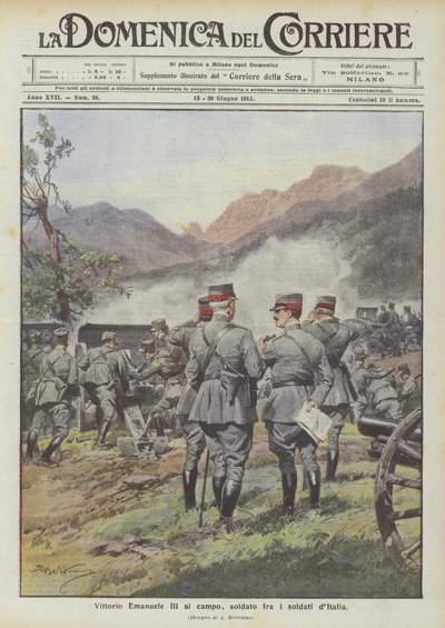 Vittorio Emanuele III en el campo, soldado entre los soldados de Italia de Achille Beltrame