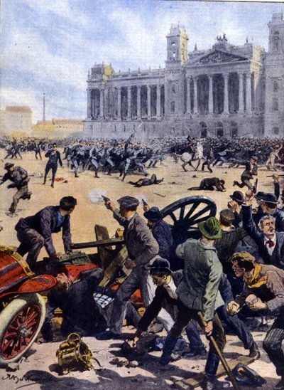 Revuelta de los trabajadores en Budapest en 1912 por el sufragio universal de Achille Beltrame