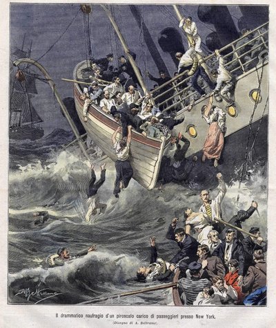 Naufragio del barco Larchmont frente a Nueva York en febrero de 1907 de Achille Beltrame
