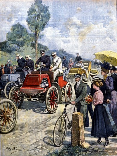 Primera vuelta a Italia en coche en 1901 (Ilustración de Achilles Beltrame) de Achille Beltrame