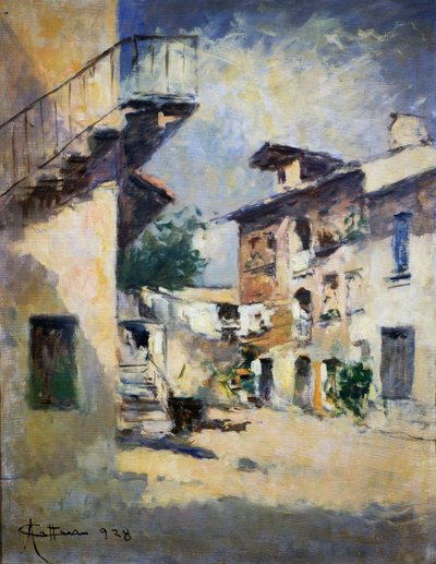 Interior de patio rústico, de Achille Cattaneo (1872-1931). Italia, siglo XX. de Achille Cattaneo