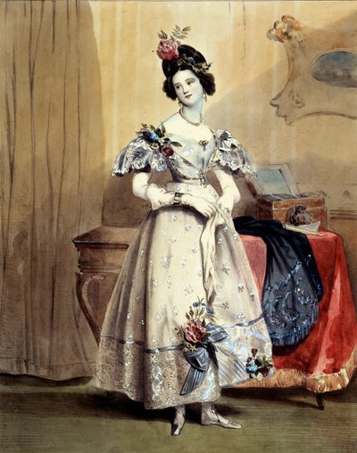 A las once de la noche, joven en traje de noche de Achille Devéria