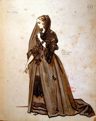 Diseño de vestuario para el papel de Doña Elvire en una producción de 1847 de 
