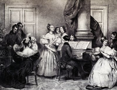 Concierto familiar con piano, de Achille Deveria (1800-1857), grabado, Francia de Achille Devéria