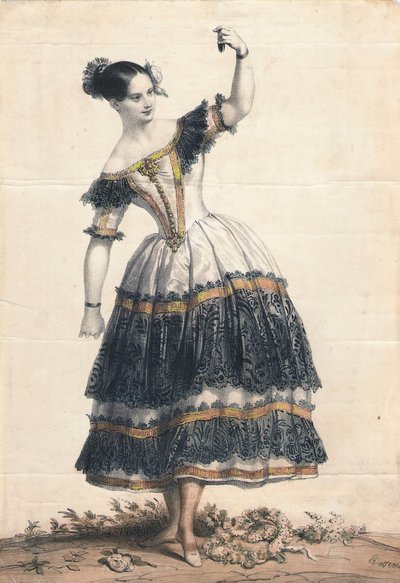 Fanny Elssler como Florinda en el baile La Cachucha del ballet Le Diable boiteux, 1836 de Achille Devéria