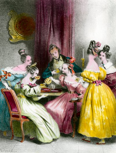 Una tarde en el Salón de té durante la Restauración grabado por Achille Deveria (1800-1857) siglo XIX de Achille Devéria