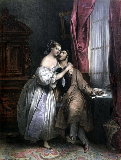 Enlaces amantes - por Achille Deveria, litografía de Achille Devéria