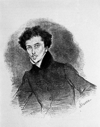 Retrato del escritor francés Alexandre Dumas padre (1802 - 1870) circa 1832. Litografía de Deveria de Achille Devéria