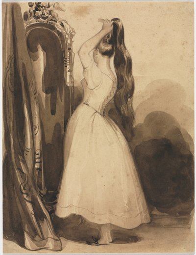 Mujer joven peinándose el cabello de Achille Devéria
