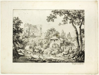 Paisaje con un Molino y Castillo de Achille Etna Michallon