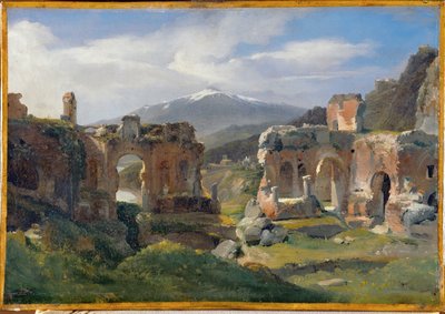 Ruines du theatre de Taormina - Ruinas del teatro de Taormina ... de Achille Etna Michallon
