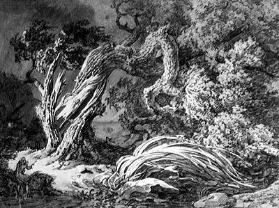 El roble y el junco (grabado) de Achille Etna Michallon