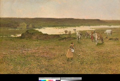 Cerca de Sesto Calende, Lombardía, Italia o "Pastando en la llanura" (cerca de Sesto Calende, Italia o pastando en la llanura) Pintura de Achille Formis (1832-1906) 1887 Colección particular de Achille Formis Befani