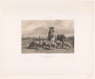 Agricultor con ternera y oveja de Auvernia Le Fermier Auvergnat (título sobre objeto) Grabados de pinturas de la escuela moderna (título de la serie) L