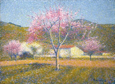 An Orchard In Springtime (Apple Trees In Bloom) (óleo sobre tela de algodón) de Achille Lauge
