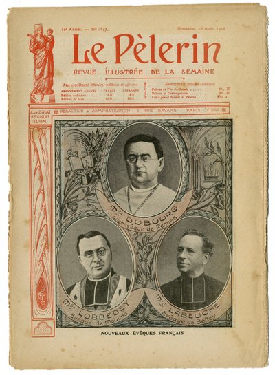 Ilustración de Achille Lemot (1846-1909) para la portada de Le Pelerin, 26/08/06 - Nuevos obispos ingleses - Religión Fe, Catolicismo - Obispos de Achille Lemot