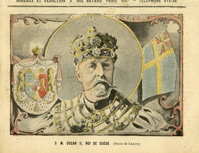 Ilustración de Achille Lemot (1846-1909) en Le Pelerin, 02/07/05 - Su Majestad Oscar II, Rey de Suecia - Monarquía, Suecia - Oscar II de Achille Lemot