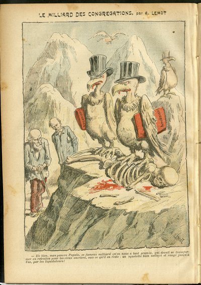Ilustración de Achille Lemot en Le Pelerin, 07/10/06 - Las mil millones de Congregaciones - Religión, Fe, Catolicismo - Mil millones de Congregaciones - Buitre de Achille Lemot