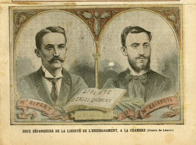 Ilustración de Achille Lemot (1846-1909) en Le Pelerin, 20/03/04 - Dos defensores de la libertad de educación - Enseñanza, Fe religiosa, Catolicismo - Libertad de educación - Ripert Jean-Baptiste (1870-1958), Raiberti Flaminus (1862-1929) de Achille Lemot
