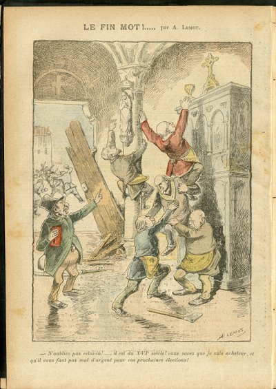 Ilustración de Achille Lemot (1846-1909) en Le Pelerin, 25/02/06 - Antisemitismo, Religión Fe, Catolicismo - Separación de Iglesia y Estado, Inventarios/Reacciones a Inventarios - Judío de Achille Lemot
