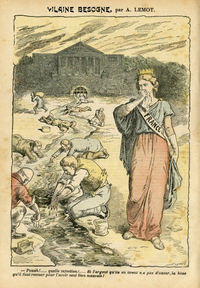 Ilustración de Achille Lemot en Le Pelerin, 26/06/04 - Trabajo vil - Republicano República, Religión Fe, Plata, Cámara de Diputados Hemiciclo, Bloque de Izquierda - Marianne, Francia (Alegoría de) - Lavado/Lavandería de Achille Lemot