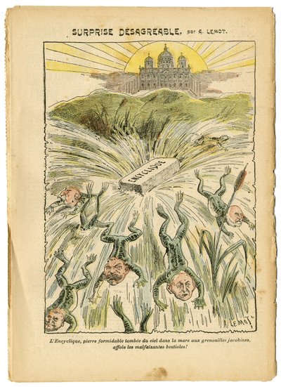 Ilustración de Achille Lemot en Le Pelerin, 26/08/06 - Sorpresa desagradable - Clerical/antirrepublicano, Fe religiosa, Vaticano, Expresiones, Catolicismo - Encíclica - Rana batracia - Animalización de Achille Lemot