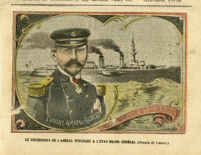 Ilustración de Achille Lemot (1846-1909) en Le Pelerin, 27/08/05 - El sucesor del Almirante Touchard en el Estado Mayor - Ejército, Marina Marina Balnearia, Estado Mayor, Buques de Guerra - Almirante Almirantes, Aubert Marie Jacques Charles (1848-1915), To de Achille Lemot