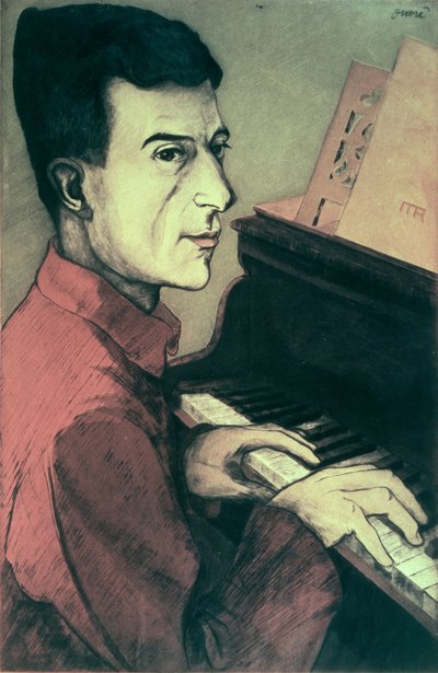 Retrato de Maurice Ravel tocando el piano de Achille Ouvré