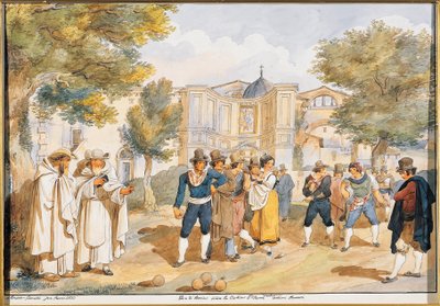 Jugando a la boccia en Santa Maria degli Angeli en Roma, Achille Pinelli (1809-1841), Italia de Achille Pinelli