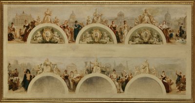 La ciudad de París ofrece a todas las naciones la hospitalidad de sus escuelas de arte, museos y establecimientos científicos - Boceto del vestíbulo del Hôtel de Ville de París de Achille Sirouy