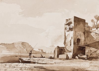 Posiblemente una vista desde Posillipo, con el Vesubio en la distancia, con adiciones de un alumno de Borbone de Achille Vianelli