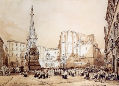 Procesión en la Piazza San Domenico Maggiore de Nápoles de Achille Vianelli