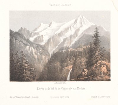 Vista de Chamonix con el río Mer-de-Glace y el río Druille
Chamonix, le Glacier des Bois, et le Dru (título en el objeto)
Herinnering aan Chamonix-Mont-Blanc (título de la serie)
Museum du Mont-Blanc (título de la serie) de Ad. Cuvillier