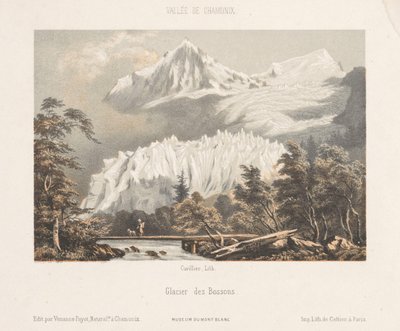 Zicht op de Mont Blanc vanaf de Col des Montets Vista del Mont Blanc desde Les Montets. Road to Martigny (título sobre el objeto) Herinnering en Chamonix-Mont-Blanc (título de la serie) Museo del Mont-Blanc (título de serie sobre objeto) de Ad. Cuvillier
