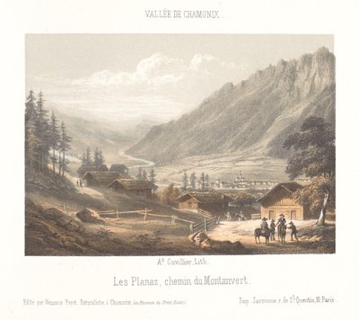 Vista del puerto de montaña Col de Balme . Col de Balme (título sobre objeto) Memoria de Chamonix-Mont-Blanc (título de serie) Museum du Mont-Blanc (título de la serie sobre el objeto) de Ad. Cuvillier