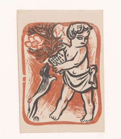 Niño con flores y perro de Ad. Hoffmann