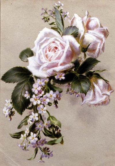 Rosas y Nomeolvides (acuarela sobre papel) de Ada Hanbury